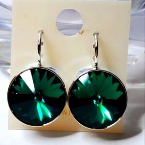 NEW! Swarovski Element Earrings  Emerald Green. Seahawks Dangles. Leverback blig